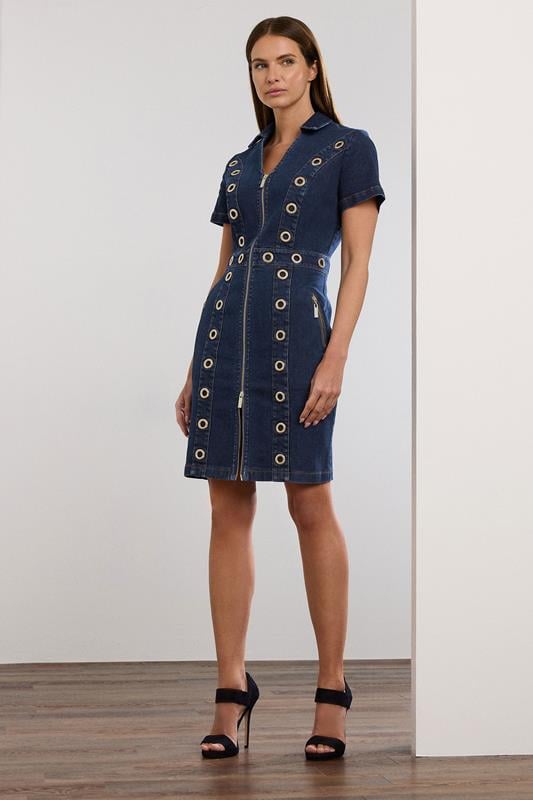 evans STAR Indigo Blue Denim Eyelet Mini Dress