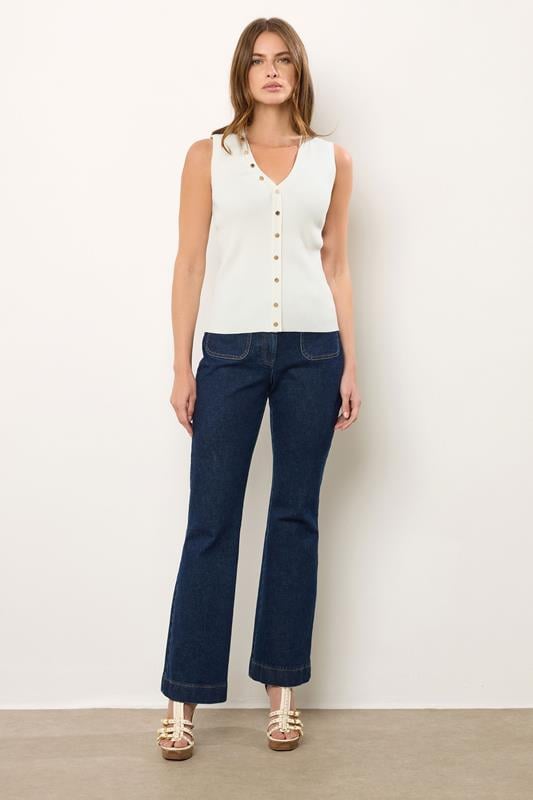 Evans STAR Ivory White Ribbed Button Bust Vest Top