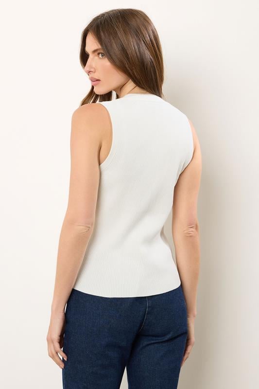 Evans STAR Ivory White Ribbed Button Bust Vest Top