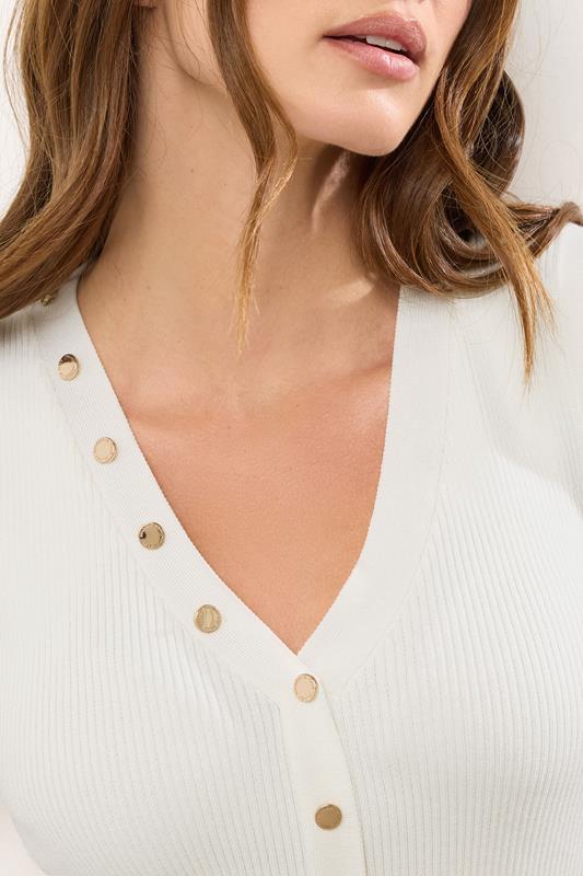 Evans STAR Ivory White Ribbed Button Bust Vest Top