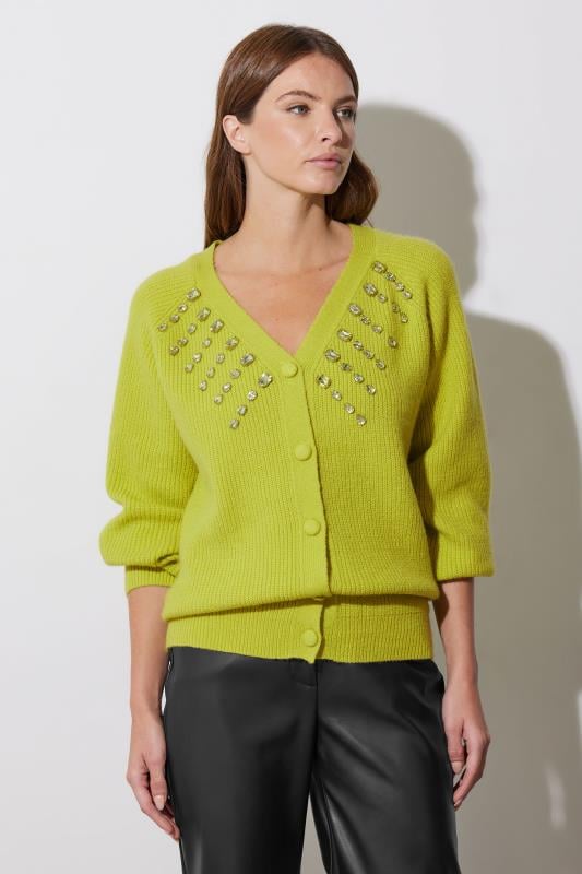 Evans STAR Lime Green Gem Embellished Cardigan