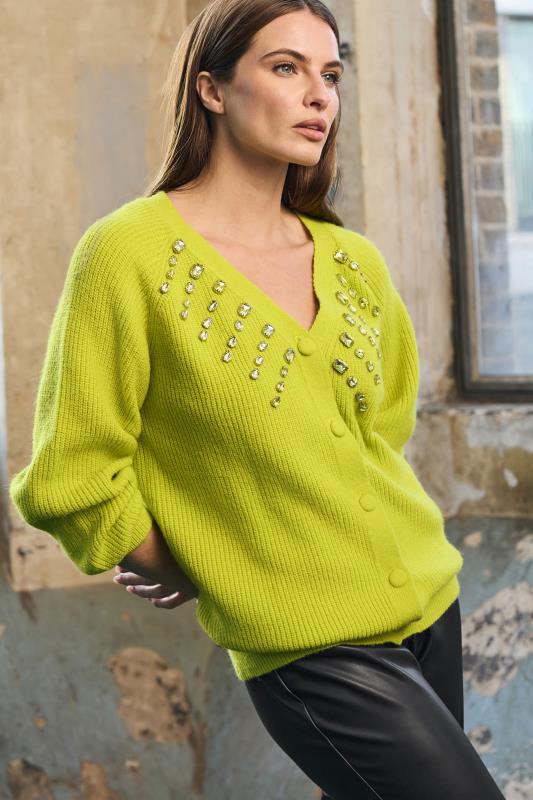 evans STAR Lime Green Gem Embellished Cardigan