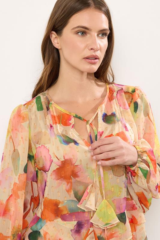 Evans STAR Natural Brown Abstract Tassel Blouse