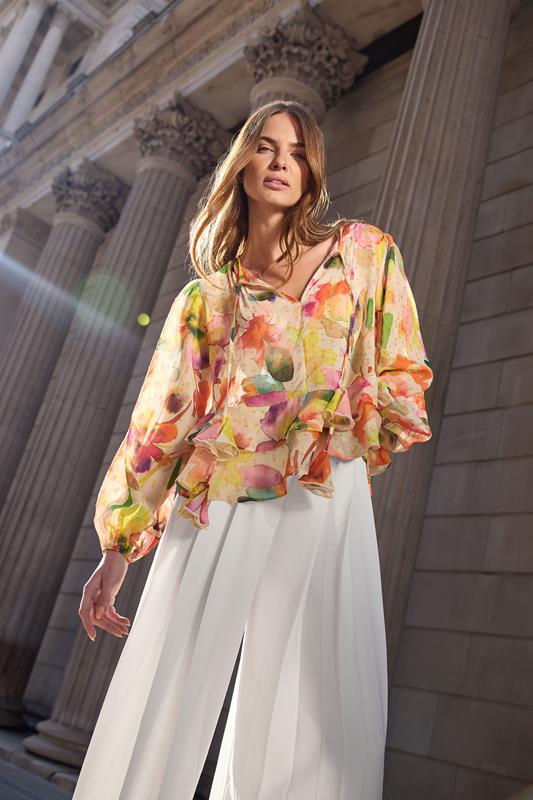 evans STAR Natural Brown Abstract Tassel Blouse