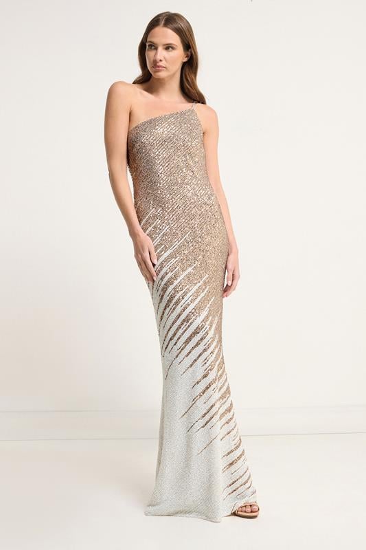 Evans STAR Nude Sequin One Shoulder Maxi Dress