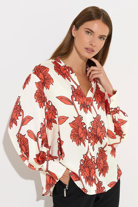 Evans STAR Orange Floral Notch Neck Blouse