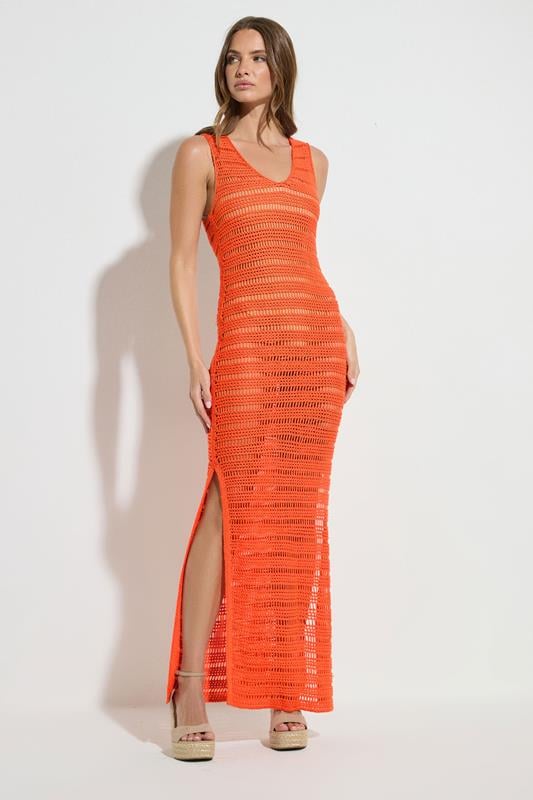 Evans STAR Orange Knitted Ladder Stitch Maxi Dress