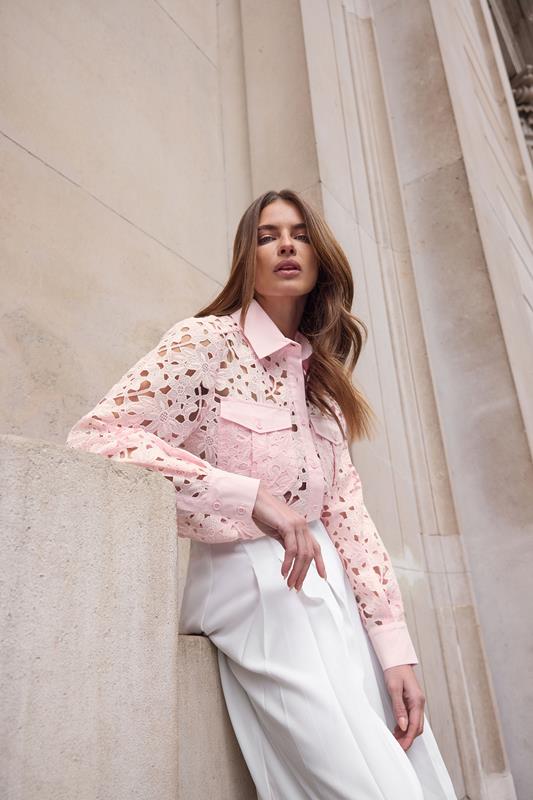 evans STAR Pink Lace Button Through Shirt