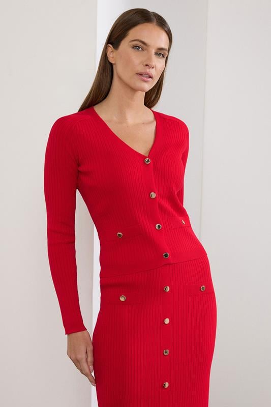 Evans STAR Red Knitted Button Cardigan