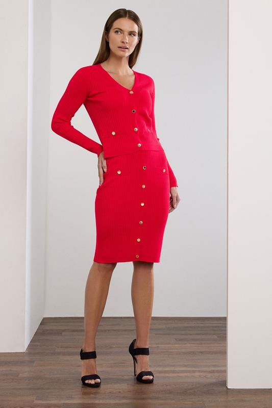 Evans STAR Red Knitted Button Cardigan