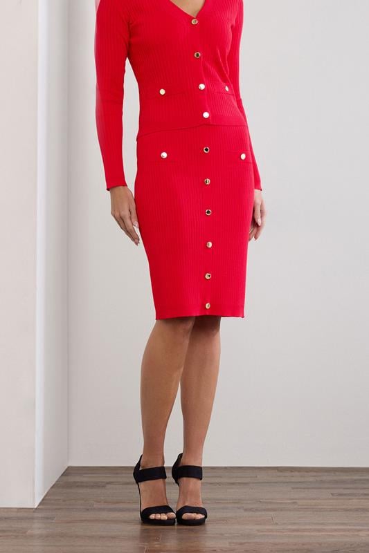 Evans STAR Red Knitted Button Midi Skirt