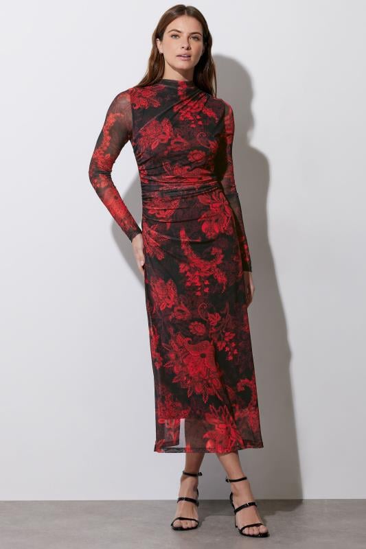 Evans STAR Red Paisley Mesh Maxi Dress