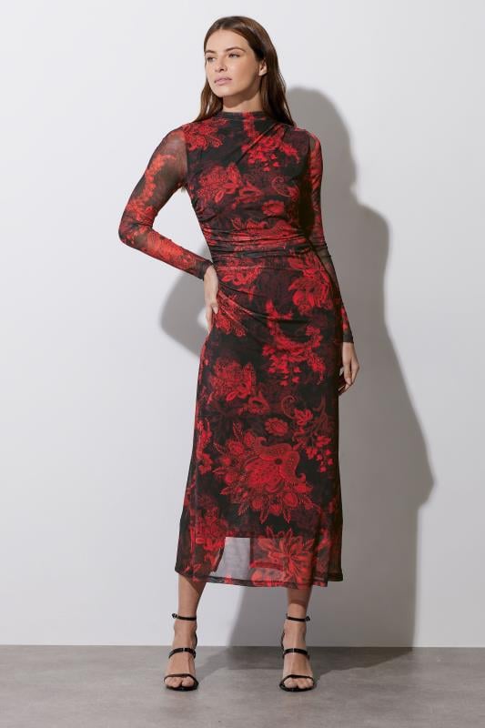 evans STAR Red Paisley Mesh Maxi Dress