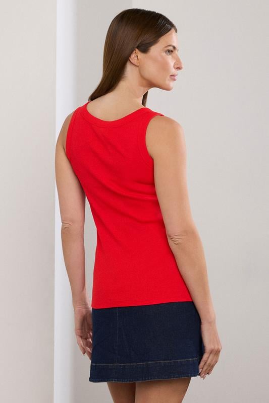 Evans STAR Red Ribbed Button Vest Top