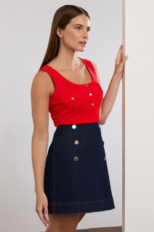 evans STAR Red Ribbed Button Vest Top