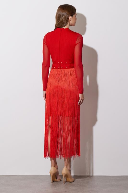 Evans STAR Red Sleeved Tassel Midi Dress