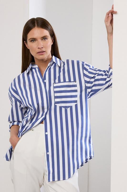 evans STAR Royal Blue Striped Long Sleeve Shirt
