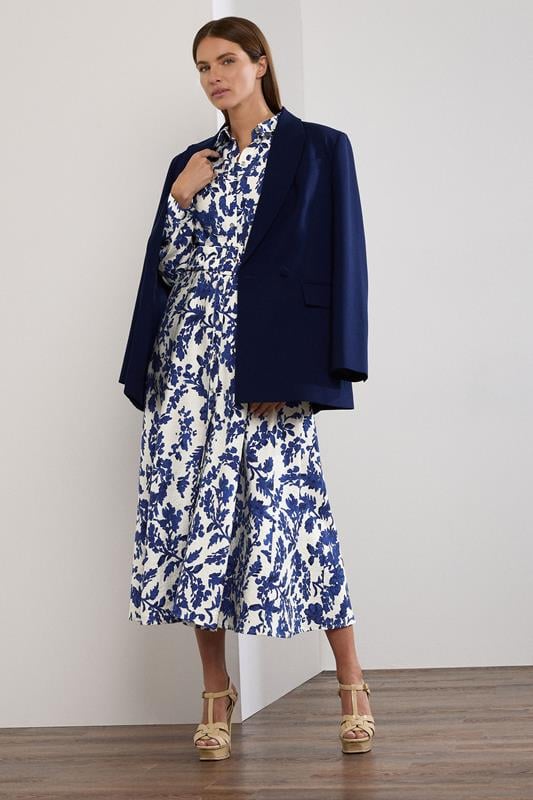 Evans STAR White & Blue Floral Print Shirt Dress