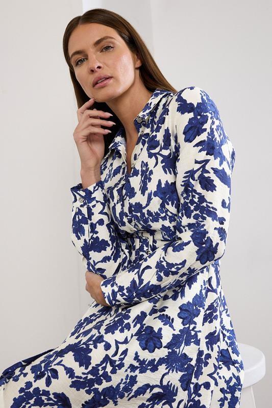 Evans STAR White & Blue Floral Print Shirt Dress