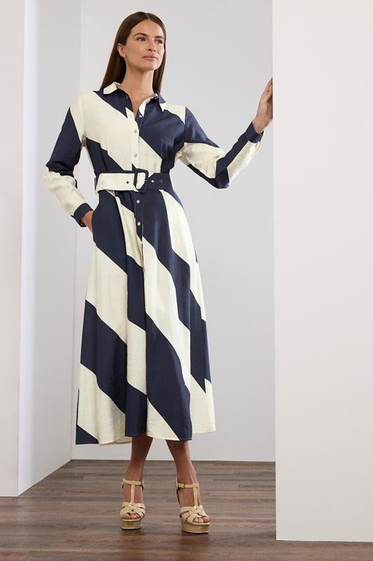 Evans STAR White & Blue Stripe Print Shirt Dress
