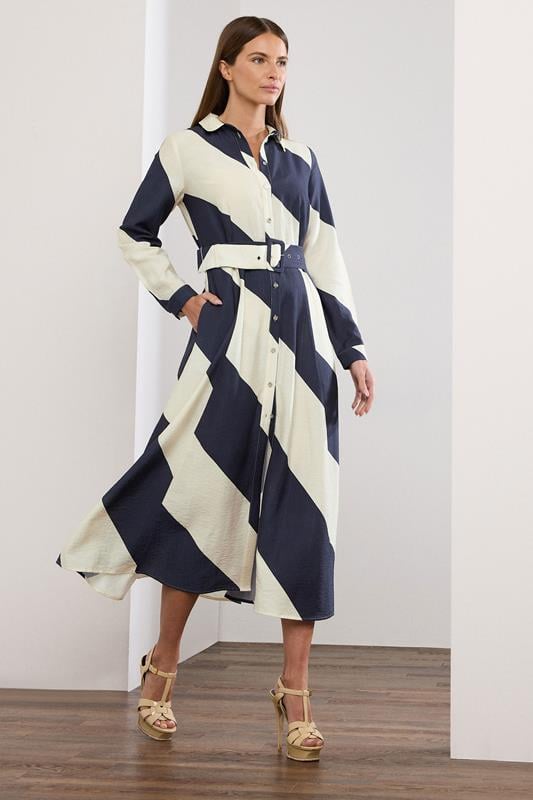 evans STAR White & Blue Stripe Print Shirt Dress