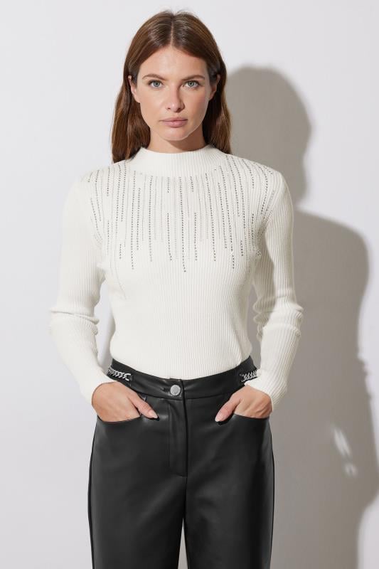 Evans STAR White Embellished Neckline Jumper