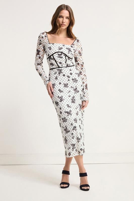 Evans STAR White Floral Lace Corset Midi Dress