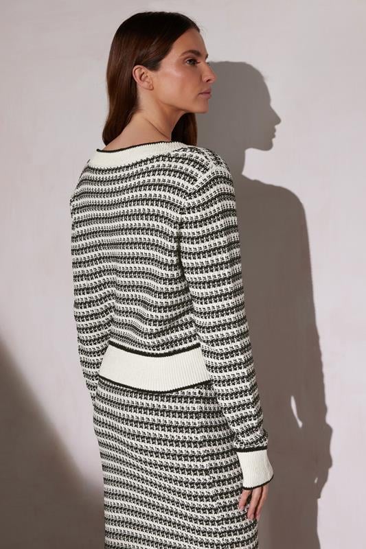 Evans STAR White Knit Metallic Striped Cardigan