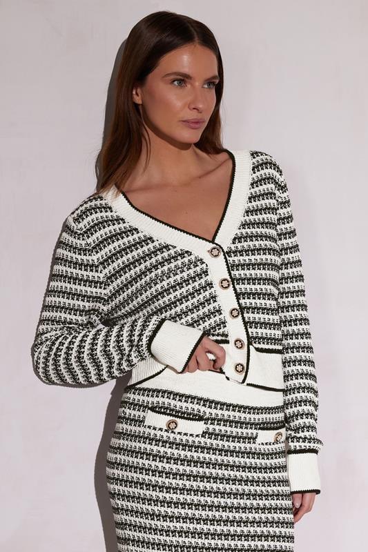 evans STAR White Knit Metallic Striped Cardigan