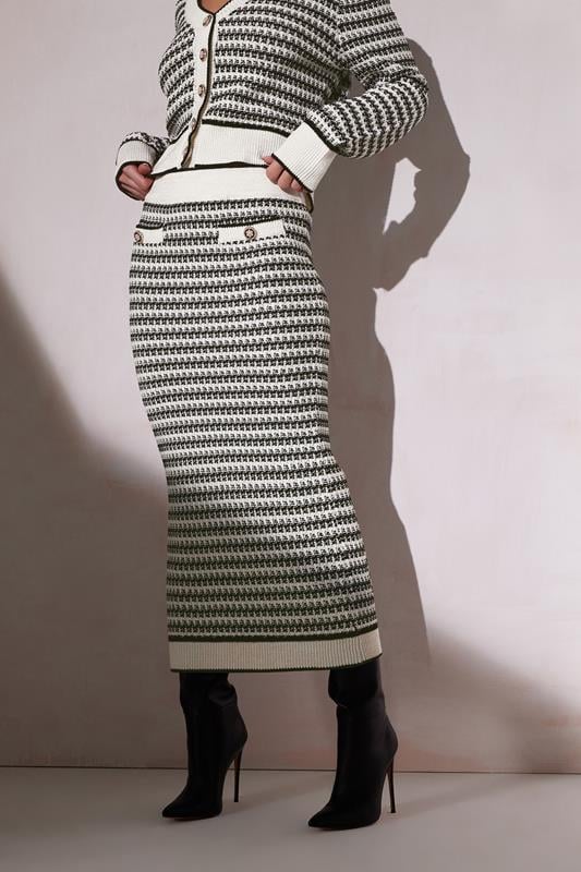 Evans STAR White Knit Metallic Striped Maxi Skirt