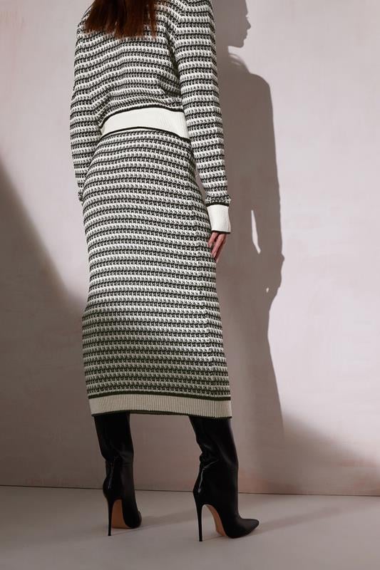 Evans STAR White Knit Metallic Striped Maxi Skirt