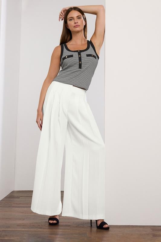 Evans STAR White Pleated Wide Leg Trousers