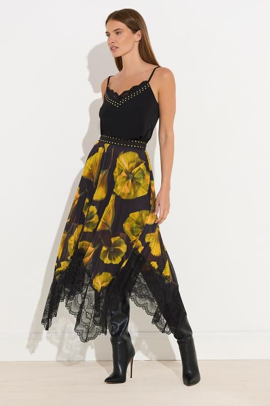 Evans STAR Yellow Floral Pleated Mesh Skirt