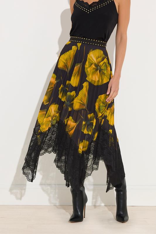 Evans STAR Yellow Floral Pleated Mesh Skirt