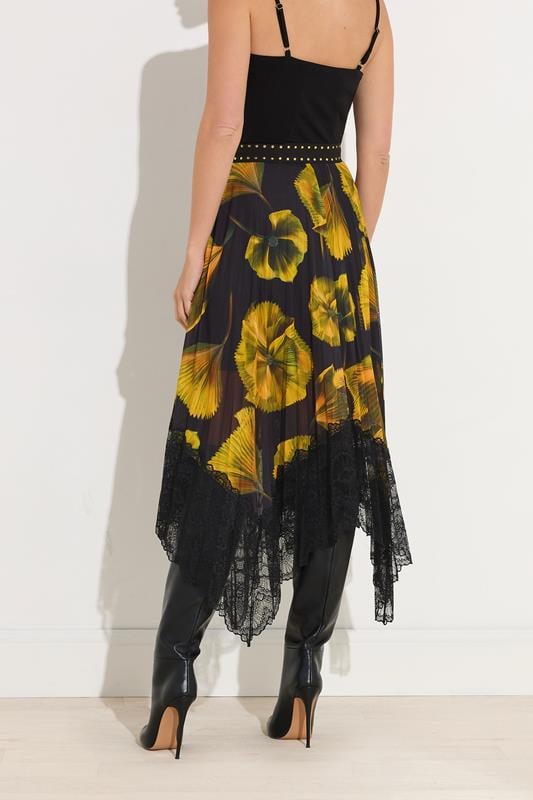 Evans STAR Yellow Floral Pleated Mesh Skirt
