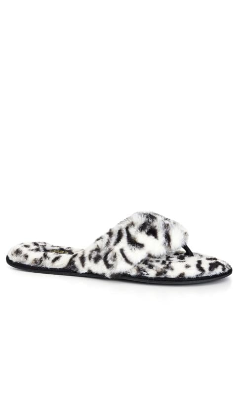 Evans Evans White Leopard Print Faux Fur Flip Flop Slipper