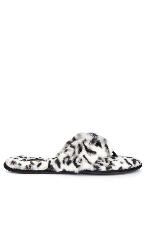 Evans Evans White Leopard Print Faux Fur Flip Flop Slipper