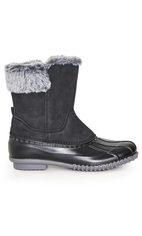 Evans Evans WIDE FIT Black Faux Fur Lined Embroided Snow Boots