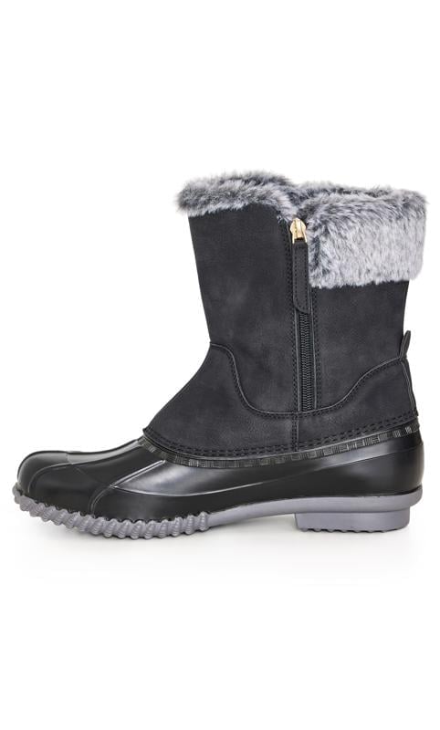Evans Evans WIDE FIT Black Faux Fur Lined Embroided Snow Boots
