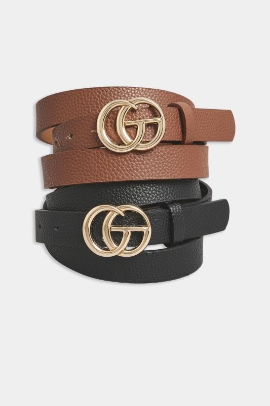 Evans Yours 2 PACK Black & Brown Double Hoop Belts