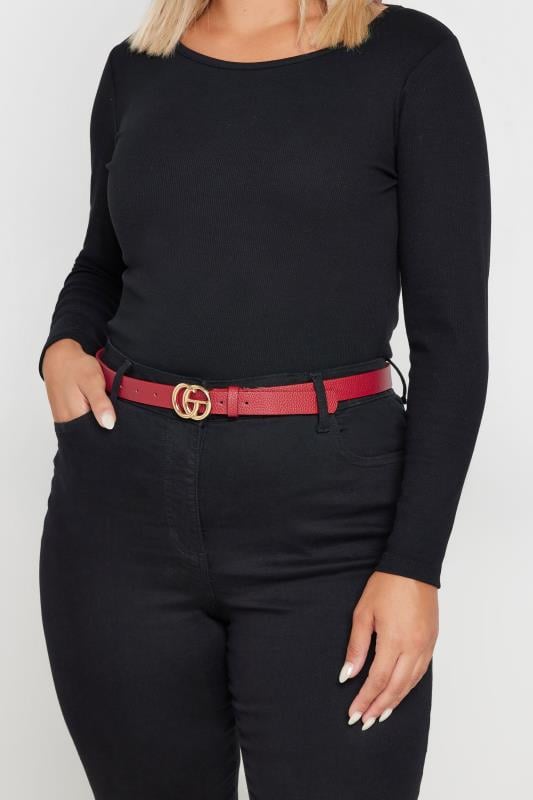 Evans Yours 2 PACK Black & Red Gold Buckle Belts