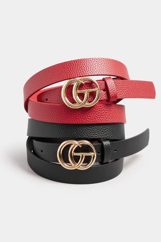 Evans Yours 2 PACK Black & Red Gold Buckle Belts