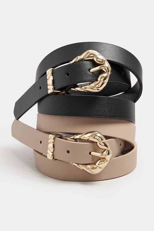 Evans Yours 2 PACK Brown & Black Twist Buckle Belts