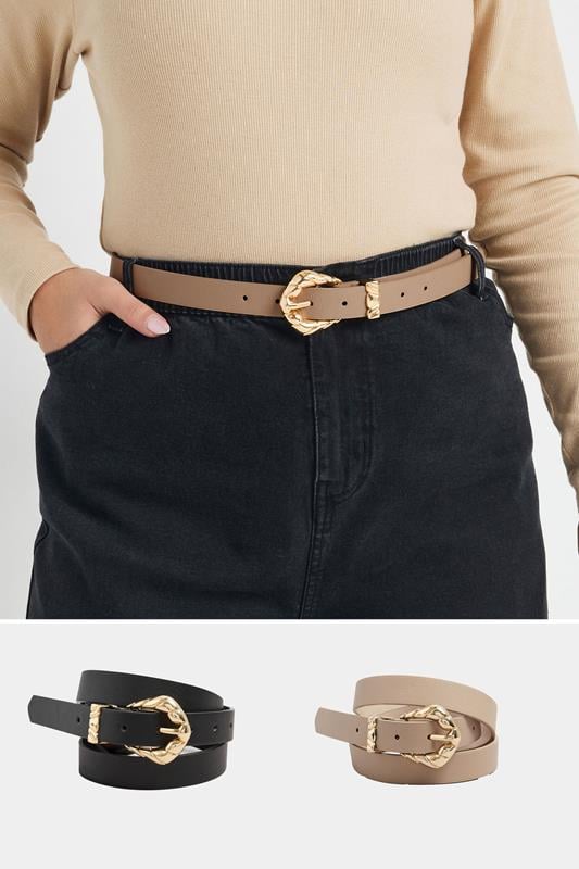 evans Yours 2 PACK Brown & Black Twist Buckle Belts