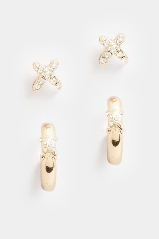 Evans Yours 2 PACK Gold Diamante Earrings Set