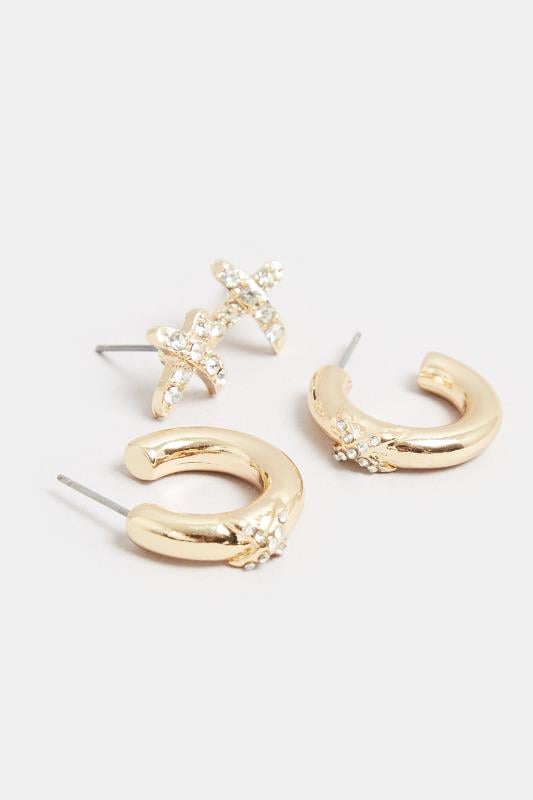 Evans Yours 2 PACK Gold Diamante Earrings Set