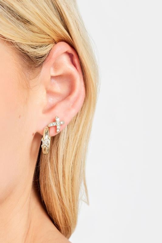 evans Yours 2 PACK Gold Diamante Earrings Set