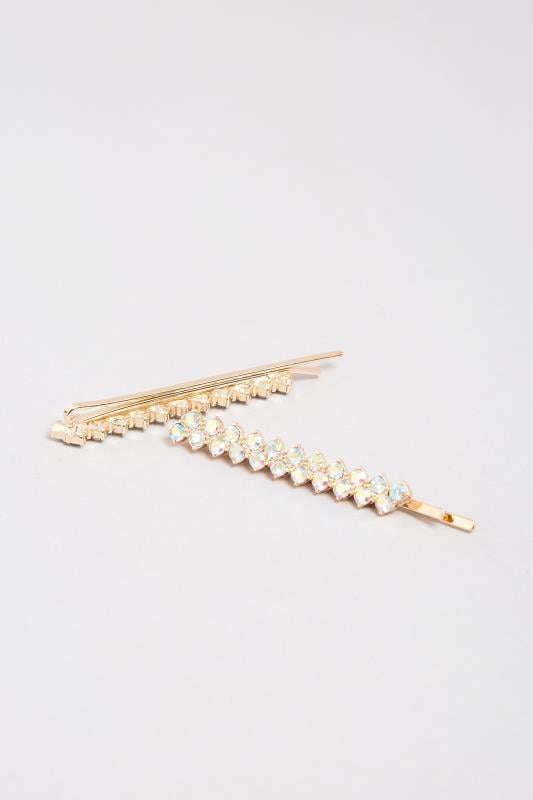 Evans Yours 2 PACK Gold Diamante Hairslide Set