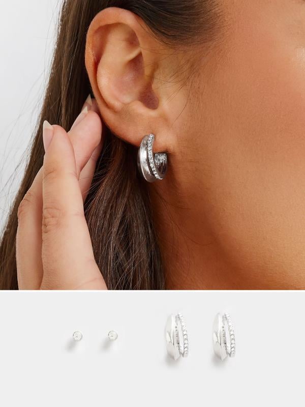 evans Yours 2 PACK Silver Diamante Hoop Earrings