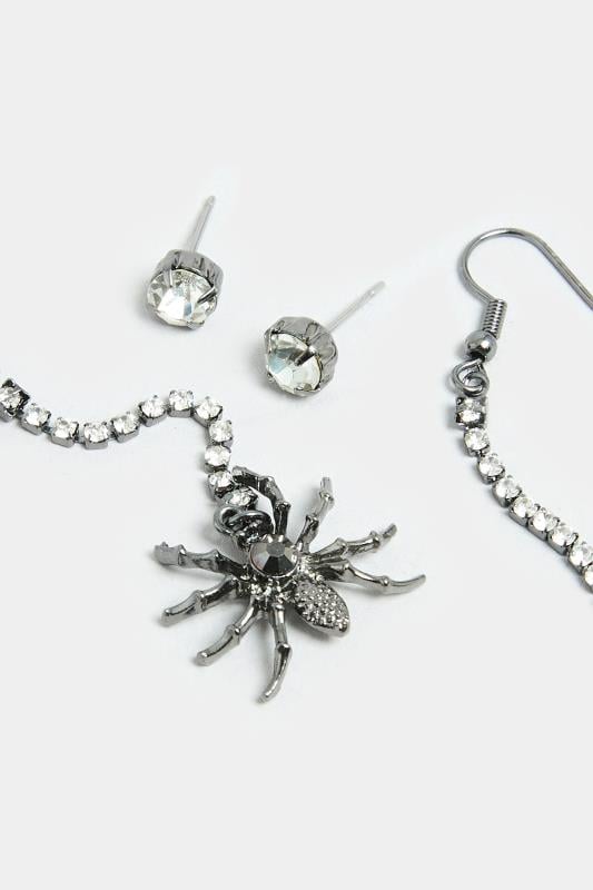 Evans Yours 2 PACK Silver Spider Earrings Set
